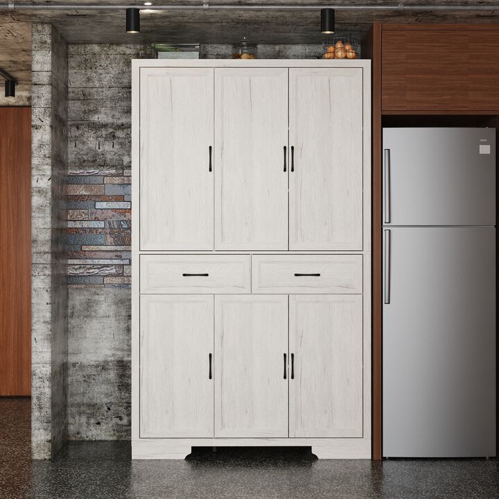 FUFU&GAGA Modern Dark Wood Sideboard – 6 Doors & 2 Drawers, Spacious P2-Grade MDF Kitchen Buffet Cabinet (47.2" W x 15.7" D x 78.7" H), Dark Wood