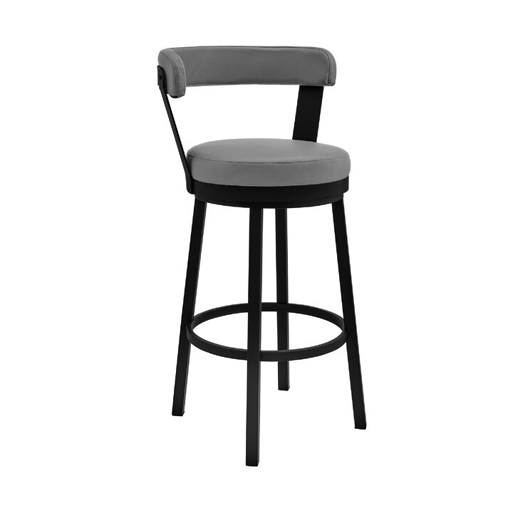 Swivel Counter Barstool with Curved Open Back and Metal Legs, Light Gray-Benzara