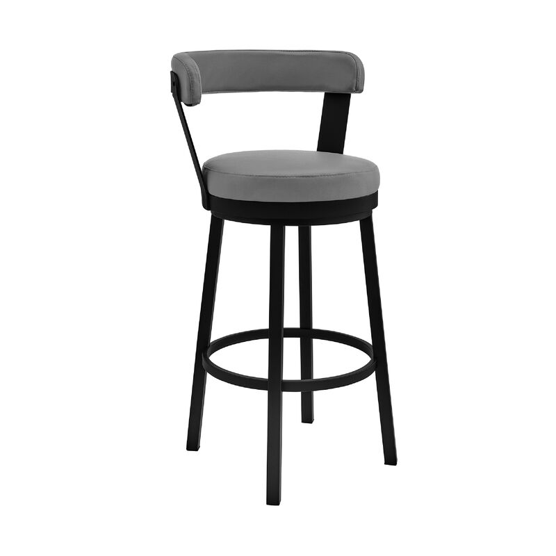 Swivel Counter Barstool with Curved Open Back and Metal Legs, Light Gray-Benzara
