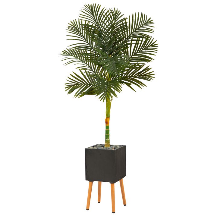 Hivvago 6 Feet Golden Cane Artificial Palm Tree in Black Planter with Stand