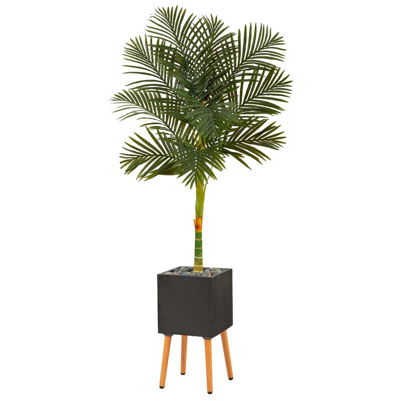 Hivvago 6 Feet Golden Cane Artificial Palm Tree in Black Planter with Stand