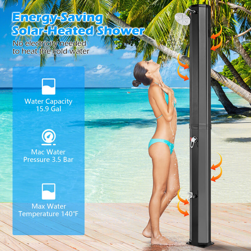 15.9 Gallon Solar Heated Outdoor Shower with Shower Head