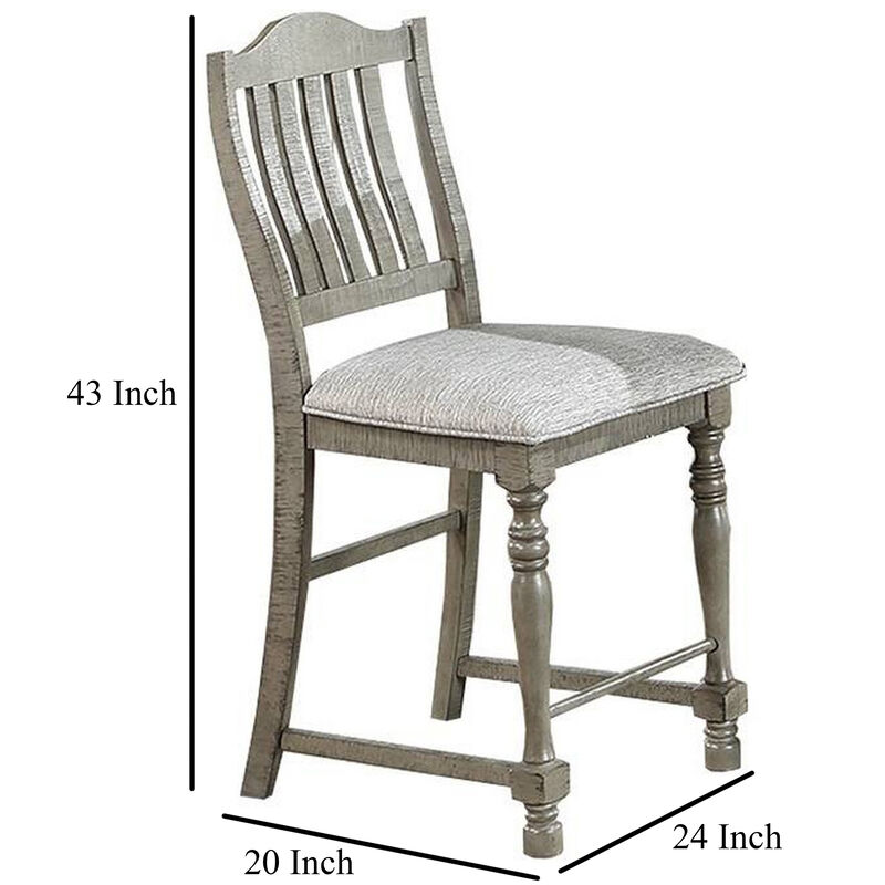 Rizi Counter Height Chair Set of 2, Carved Legs, Open Slats, Gray Wood - Benzara