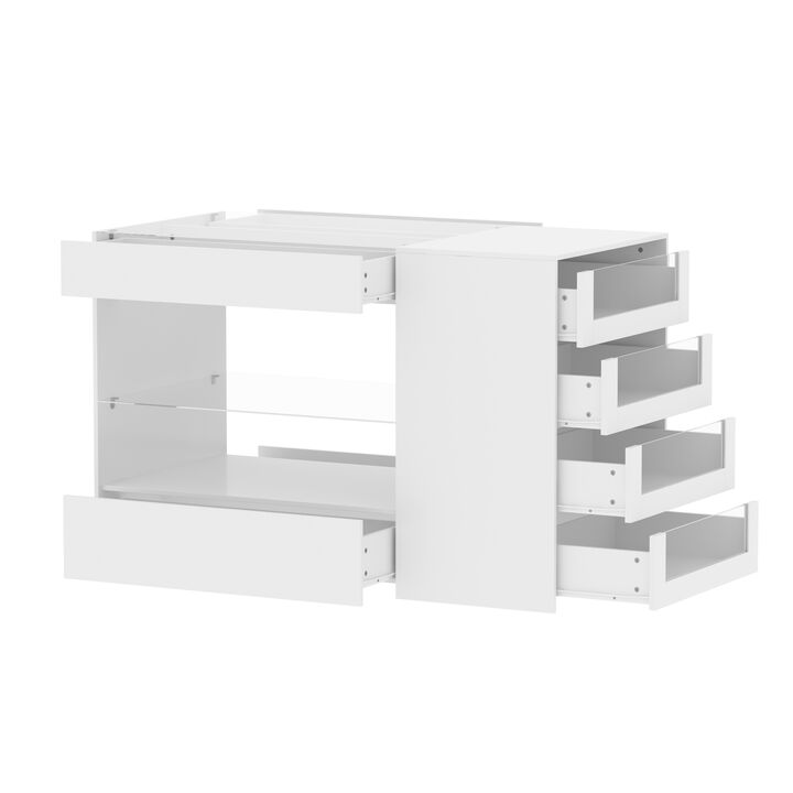 White 8-Drawers 47.2 in. Width Bedroom Dresser with Glass Top and Glass Drawers