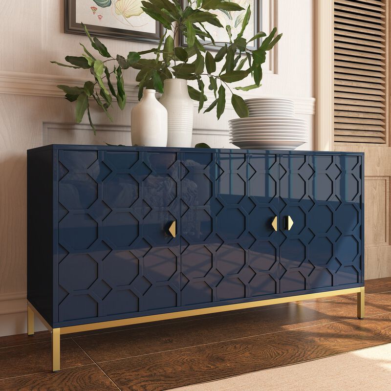 26.2 in. H Freestanding Storage Cabinet 3-Door Accent Cabinet in Blue
