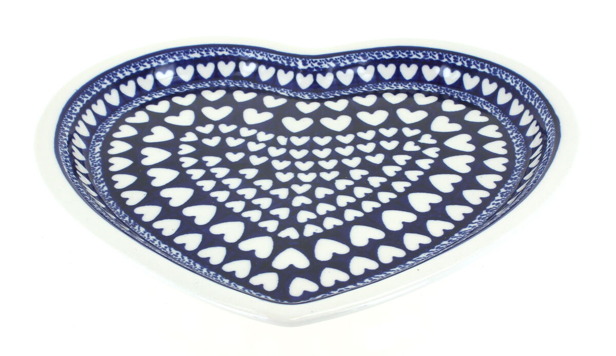 Blue Rose Polish Pottery Mosaic Flower Heart Plate