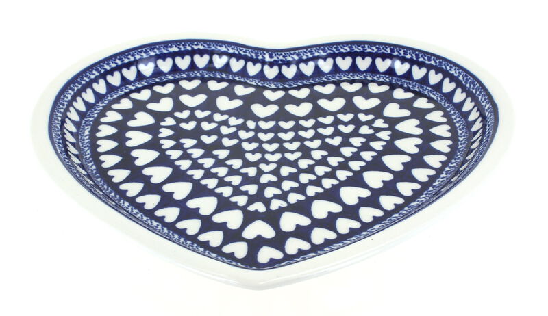 Blue Rose Polish Pottery Mosaic Flower Heart Plate