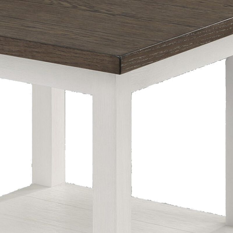 Mon 24 Inch Square End Table, Open Bottom Shelf, Brown Top, White Frame-Benzara