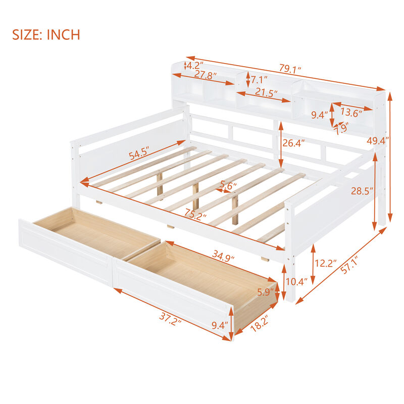 Merax Modern Daybed Bed with  Storage Shelves
