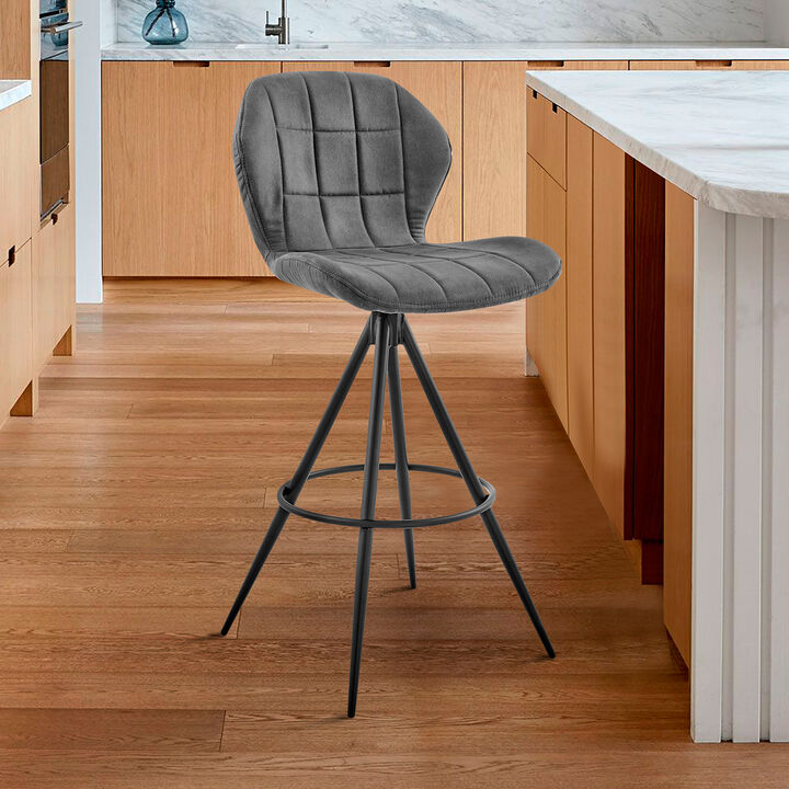 Catalina Bar Height Bar Stool in Charcoal Fabric and Balck Finish