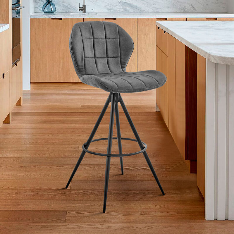 Catalina Bar Height Bar Stool in Charcoal Fabric and Balck Finish