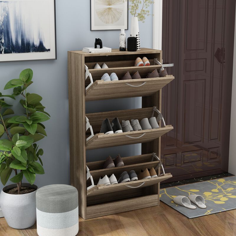 Brown Wooden Shoes Storage Cabinet, with 3 Drawers for Entryway Hallway, 42.3 in. H x 22.4 in. W