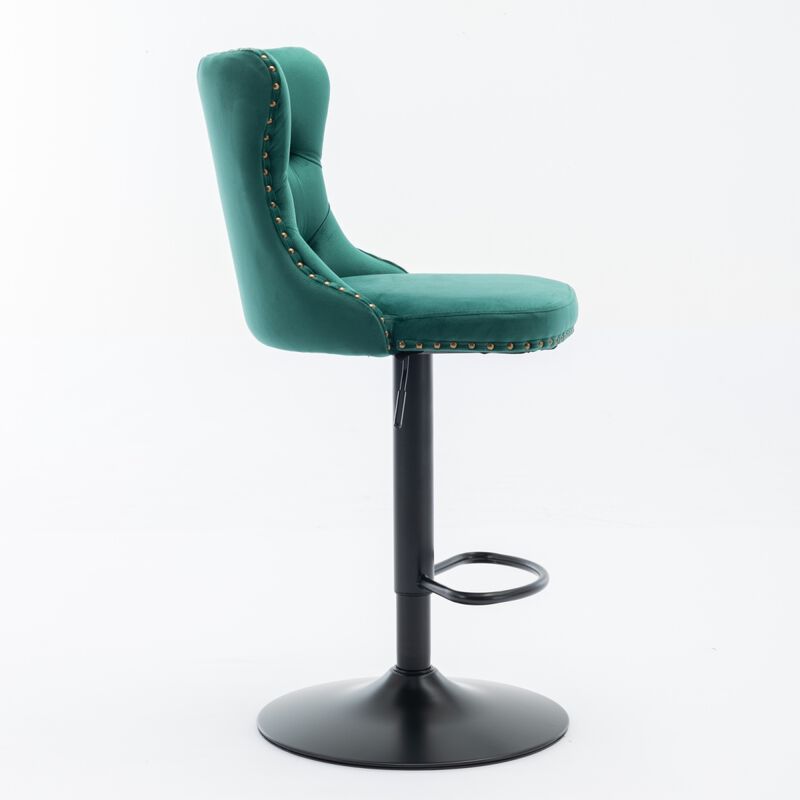 Adjustable Velvet Barstools, Set of 2, Green