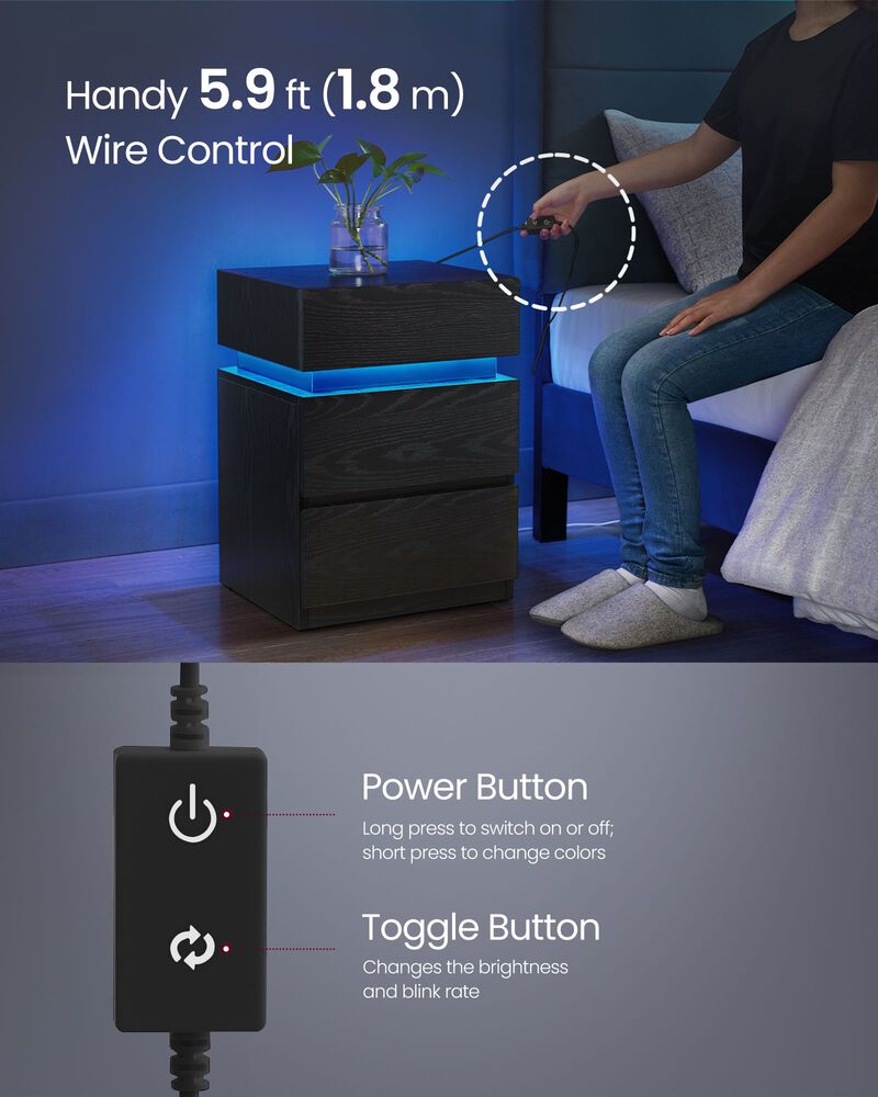 Bedside Table with LED Lights for Modern Style and Ambient Lighting
