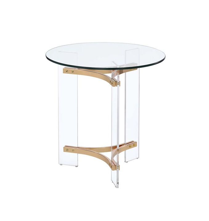 24"" Gold And Clear Glass And Metal Round End Table
