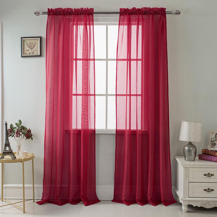 RT Designers Celine Sheer Rod Pocket Curtain Panel Pair - 55x90", Burgundy