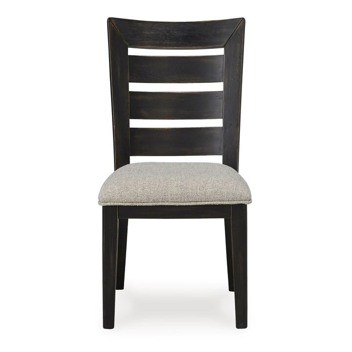 Sili 24 Inch Dining Chair Set of 2, Cushioned, Ladder Back, Black, Gray - Benzara