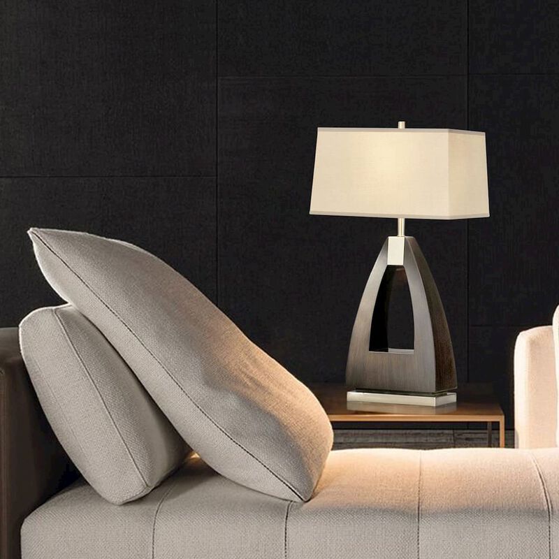 NOVA OF CALIFORNIA Trina Table Lamp - 30, Pecan Wood, Brushed Nickel, 3-way Rotary Switch