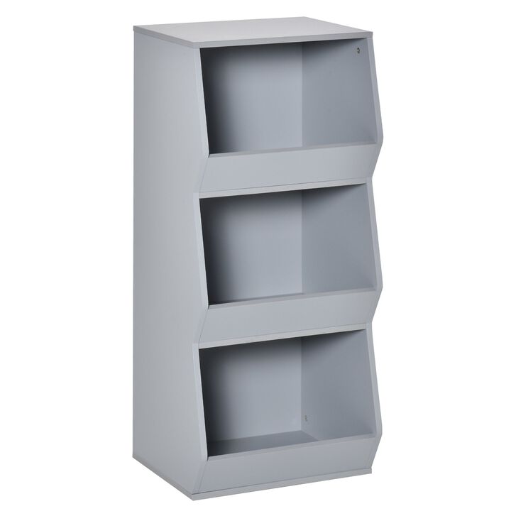 Gray Kids' Bookcase: 3-Shelf Anti-toppling Storage Cabinet Organizer