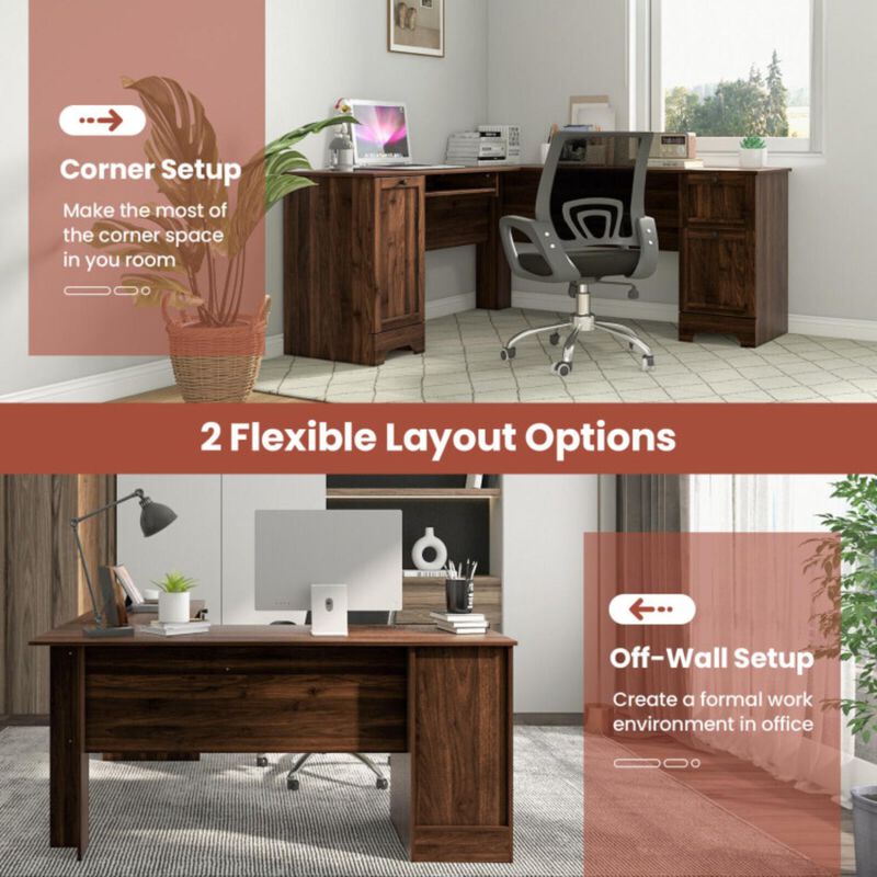 Hivvago L-Shaped Office Desk with Storage Drawers and Keyboard Tray