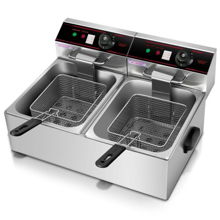 Hivvago 3400W Dual Tank Electric Countertop Deep Fryer