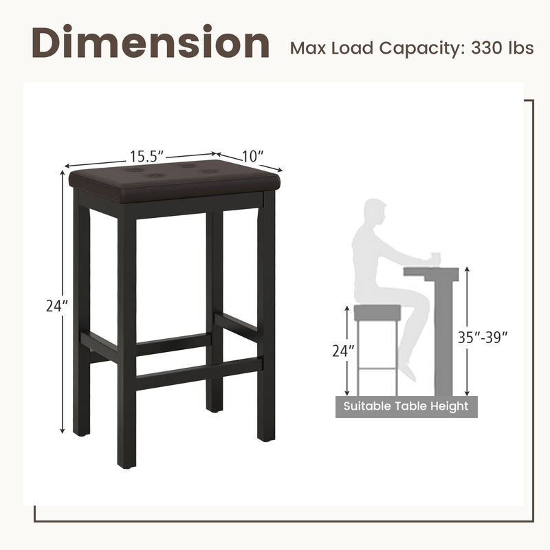 24" Bar Stools with Padded Seat Footrest and Rubber Wood Frame