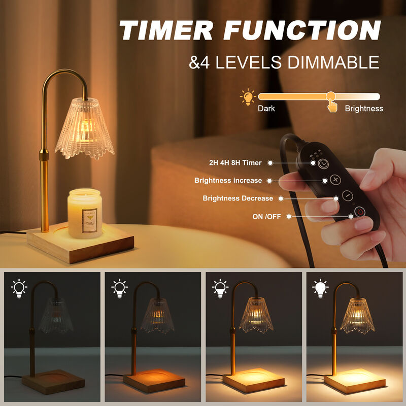 Candle warm lamp with dimmer and timer, aromatherapy wax candle melt lamp, adjustable height, clear glass lamp shade, preferred for gifts