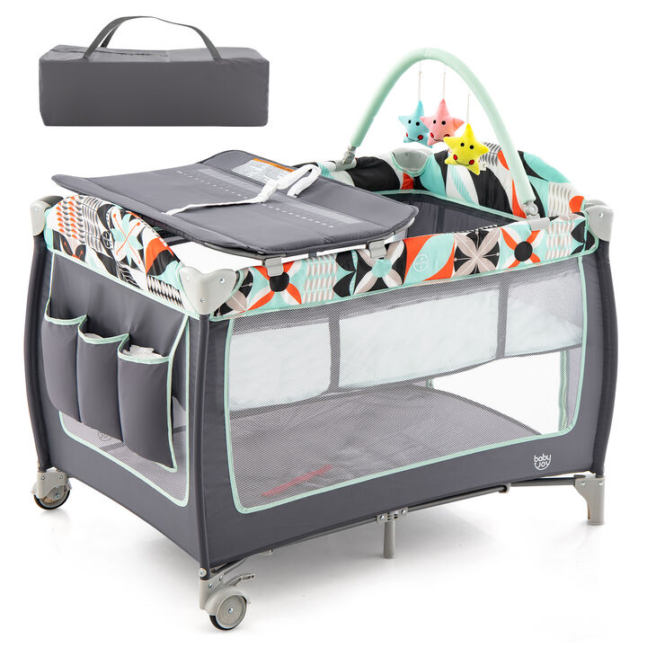3-in-1 Portable Baby Playard with Zippered Door and Toy Bar