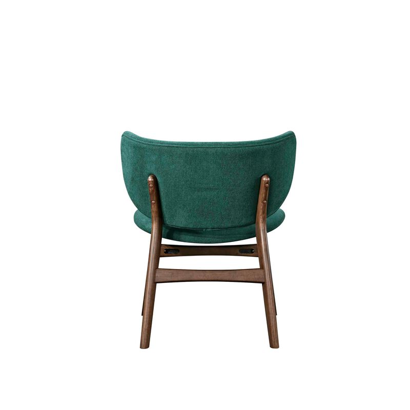 Isina Dining Side Chair, Rich Green Polyester, Walnut Brown Solid Wood - Benzara