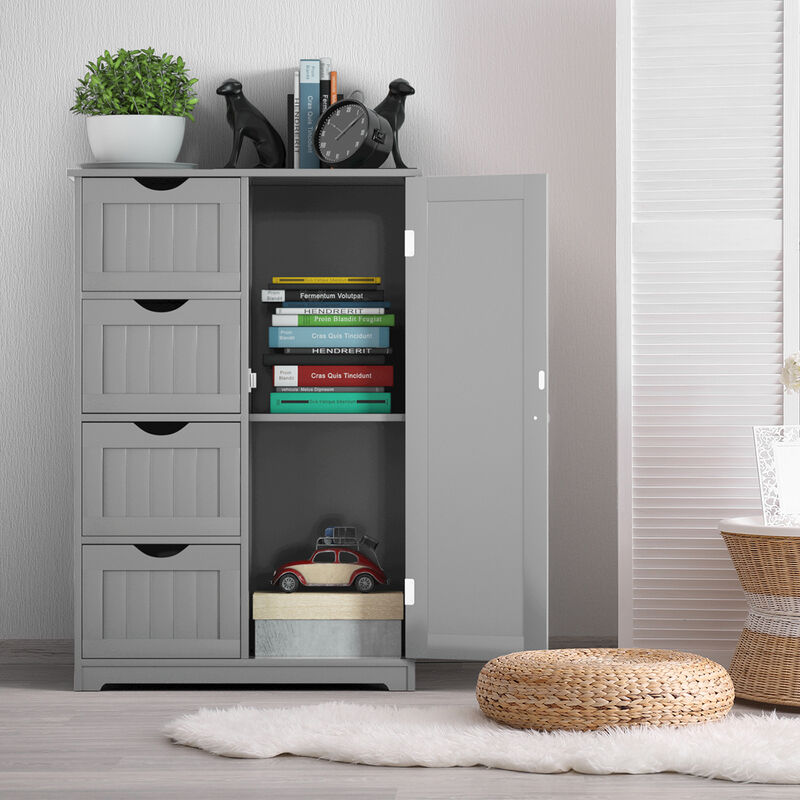 Costway Wooden 4 Drawer Bathroom Cabinet Storage Cupboard 2 Shelves Free Standing