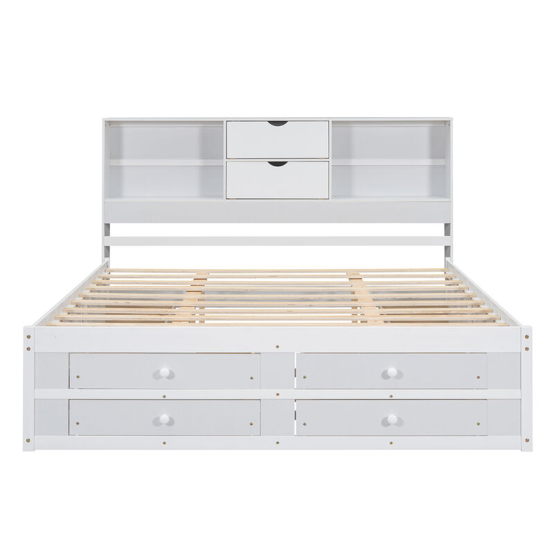 Merax Platform Bed with Storage Headboard and 8 Drawers