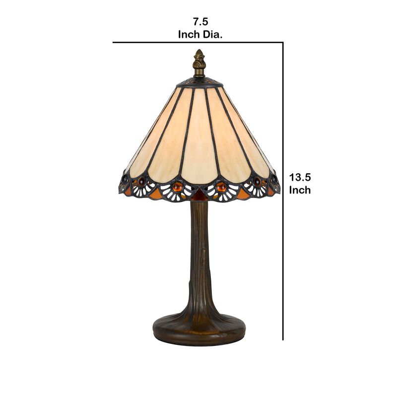 Tree Like Metal Body Tiffany Table lamp with Conical Shade,Bronze and Beige-Benzara