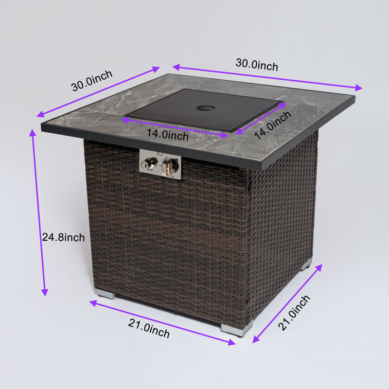 Streamdale 30" Outdoor Fire Table with Glass Rocks and Rain Cover