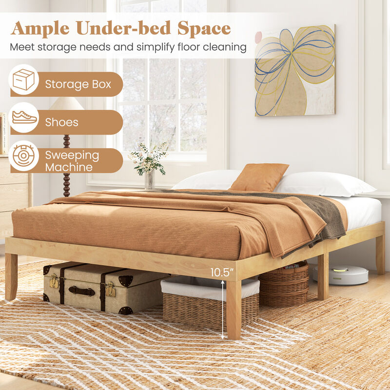 Wood Bed Frame with Wooden Slats Support and Rubber Wood Legs