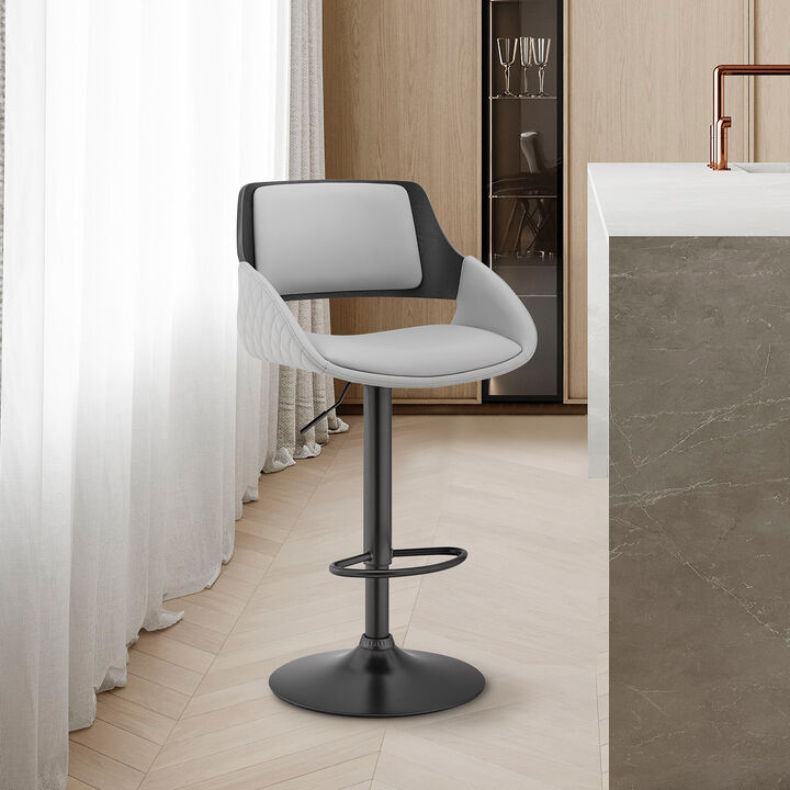 Colby Adjustable Gray Faux Leather and Black Finish Stool