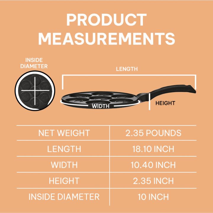 Kitchenfun Blini Nonstick Mini Pancake Maker - Cast Aluminum Non Toxic Crepe Maker, PFAS Free, Non Stick Frying Pans, Cooking Pan Set for 7 Smiley Small Pancakes, Nonstick Pan, Egg Pan, and Flapjacks