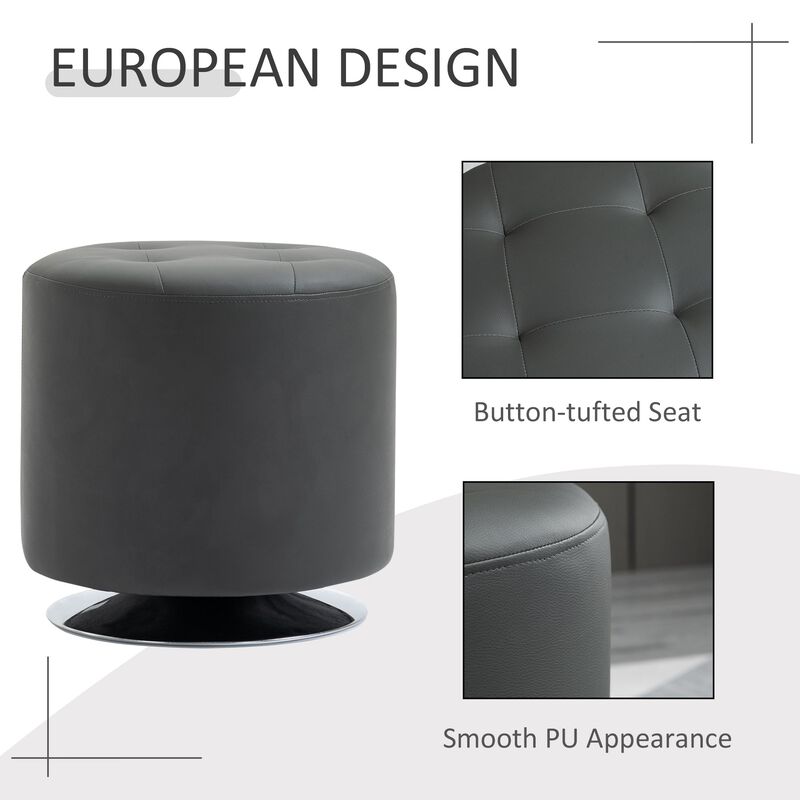 Grey Padded Seat: Swivel Ottoman Foot Stool with PU Leather