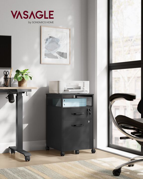 Secure File Cabinet with Lock and 2 Storage Drawers for Hanging File Folders
