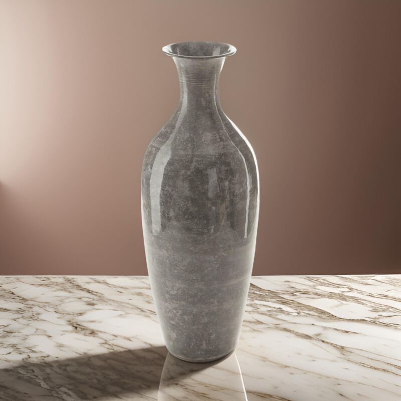 Rock 16 Inch Vintage Flower Vase, Home Decor, Antique Gray Metal Finish - Benzara