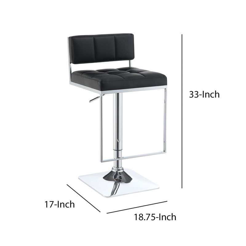 Adjustable Contemporary Metal Bar Stool, Black & Silver-Benzara
