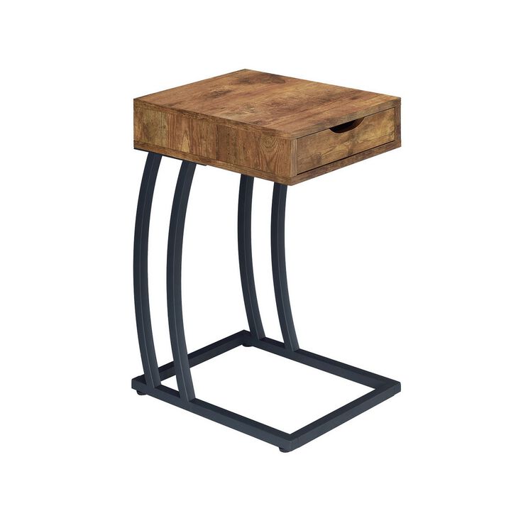 Antique Accent Table with Storage Drawer and Outlet, Brown-Benzara