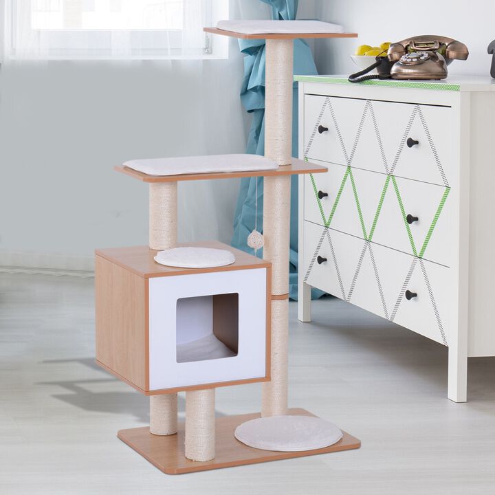 Modern Cat Playground: Oak & White Tree with Scratching Posts