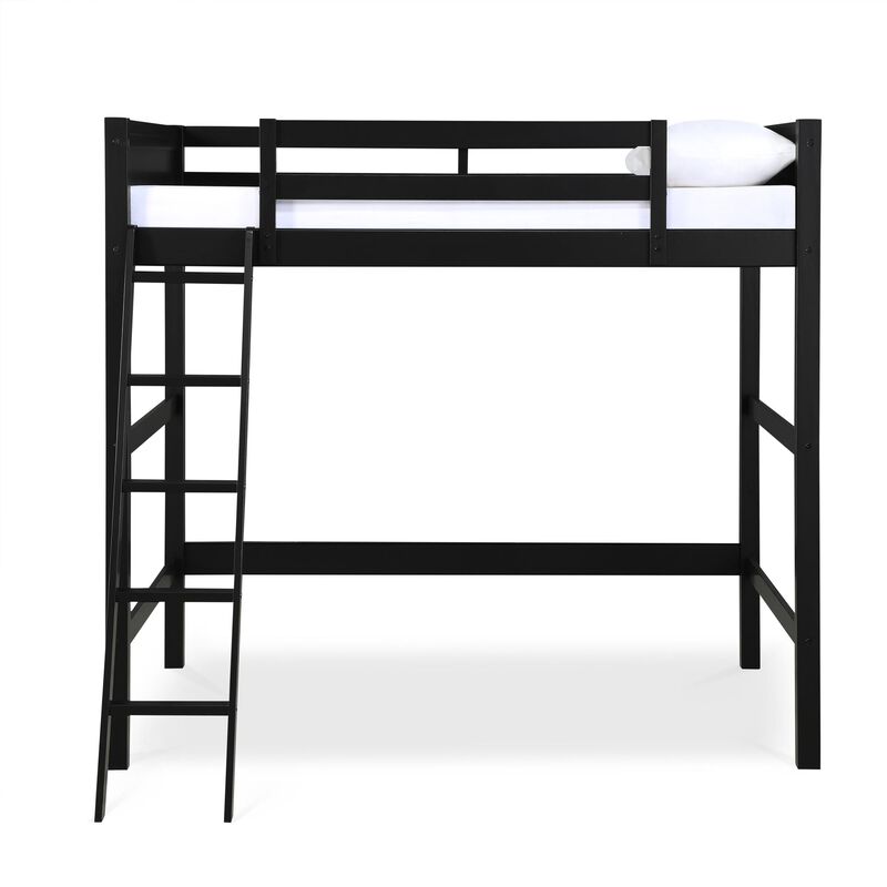DHP Carlson Full Size Wooden Loft Bed with Ladder and Safety Railings
