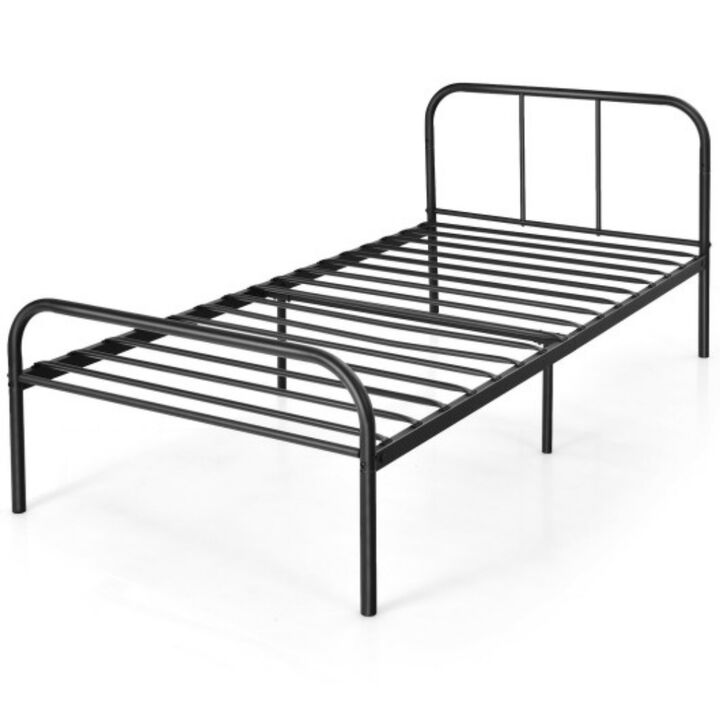 Modern Metal Bed Frame with Curved Headboard and Footboard-Twin Size
