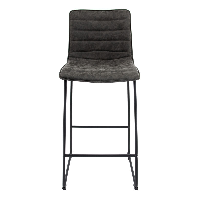 LeisureMod Brooklyn 29.9" Modern Leather Bar Stool with Black Iron Base & Footrest – Stylish and Durable Seating for Kitchen or Bar