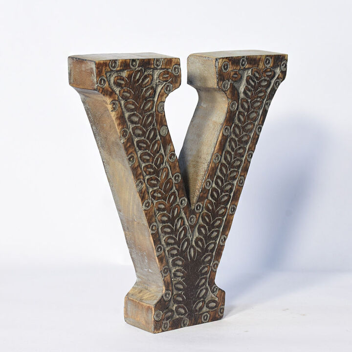 Vintage Gray Handmade Eco-Friendly "V" Alphabet Letter Block For Wall Mount & Table Top D�cor