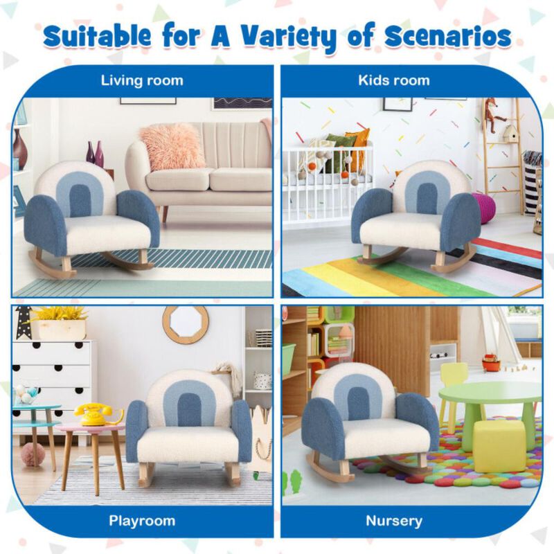 Hivvago Kids Rocking Chair Children Velvet Upholstered Sofa with Solid Wood Legs