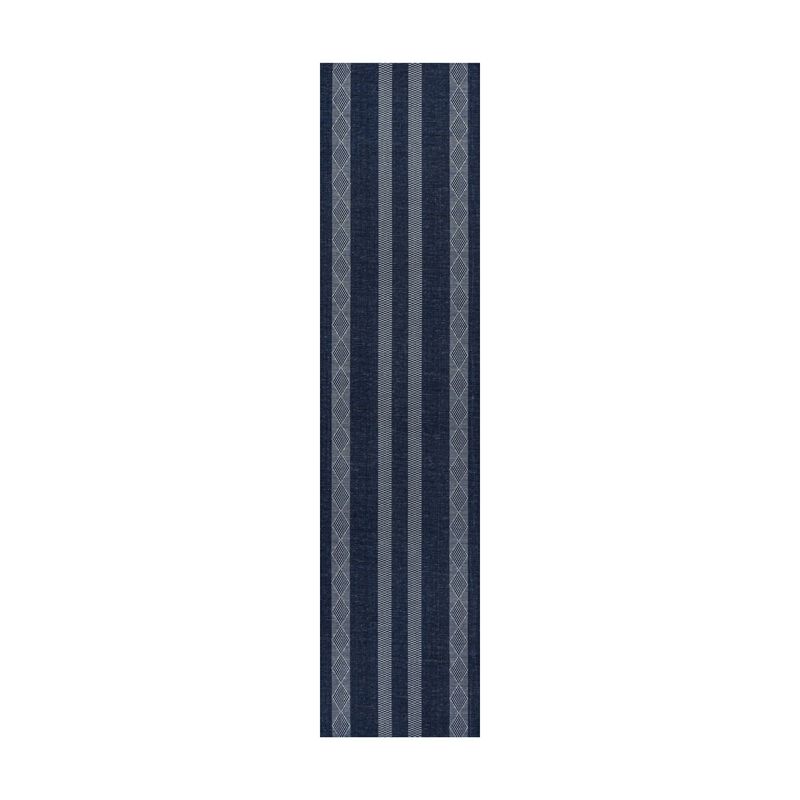 Nautisk Trellis Stripe Machine Washable Area Rug