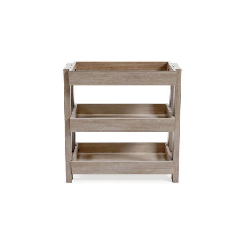 Arid Accent Table, 3 Storage Tray Shelves, 26 Inch, Brown Solid Wood - Benzara
