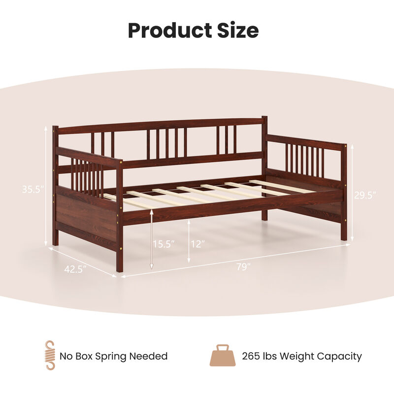 Twin Size Wooden Slats Daybed Bed with Rails